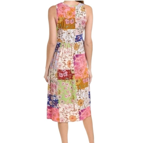 Johnny Was Cosmo Easy Fit Tea Length Patchwork Bamboo Midi Dress Women Large - Picture 3 of 16